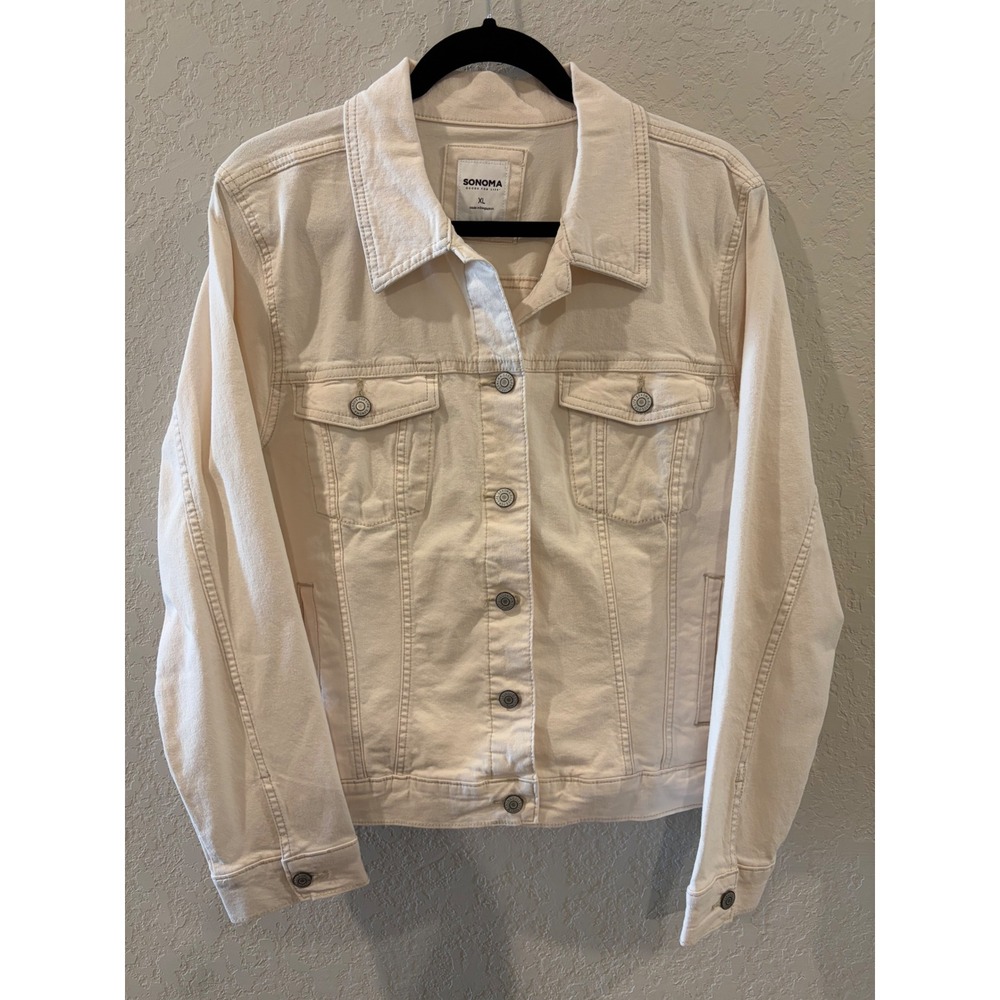 Sonoma Goods For Life Women XL Ecru Cream Everyday Denim Jacket NWT WS34Z102RW